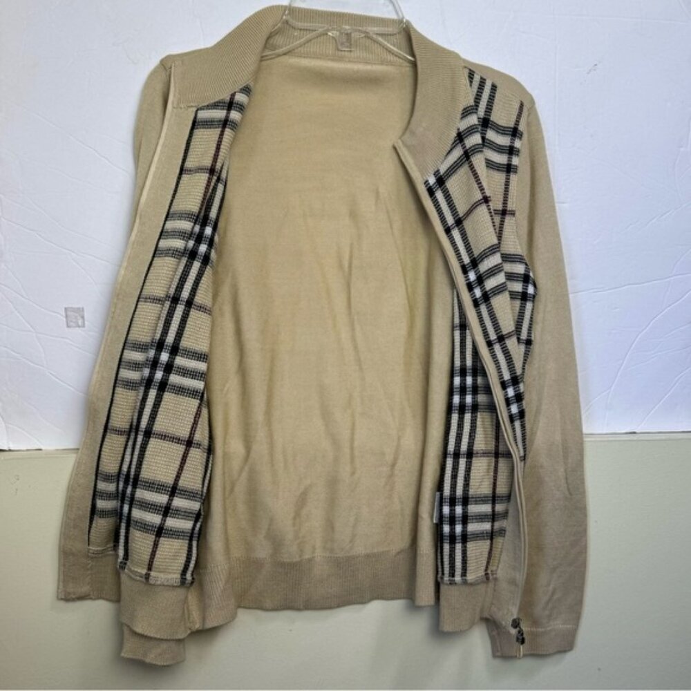 BALENCIAGA Nova‎ Check Zip Cardigan Knit Jacket Sweater Logo Neutral Tan Wool S - Picture 6 of 16